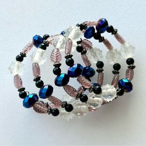 Vintage Glass Bead Bracelet on Memory Wire Artglass 8”